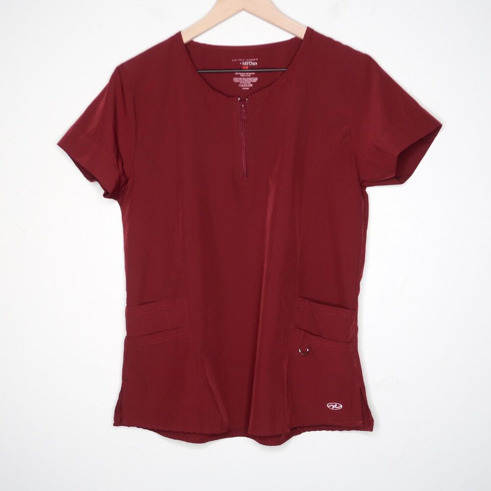 New York Laundry +Medics Womens Scrub Top Size Medium Red Burgundy Medical Nurse
